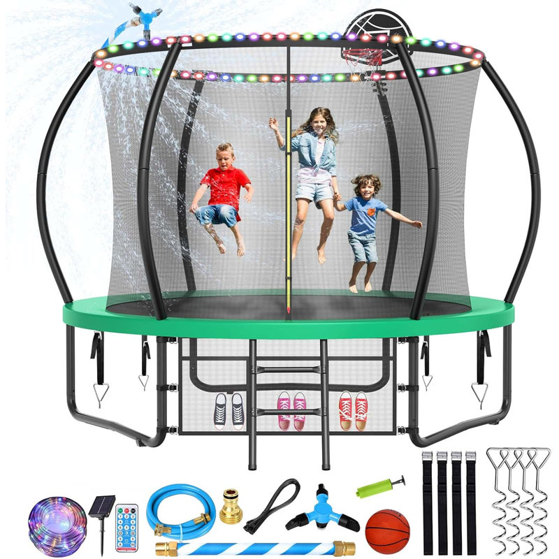 Trampoline de jardin rond avec enceinte sécuritaire Sapphome, Vert