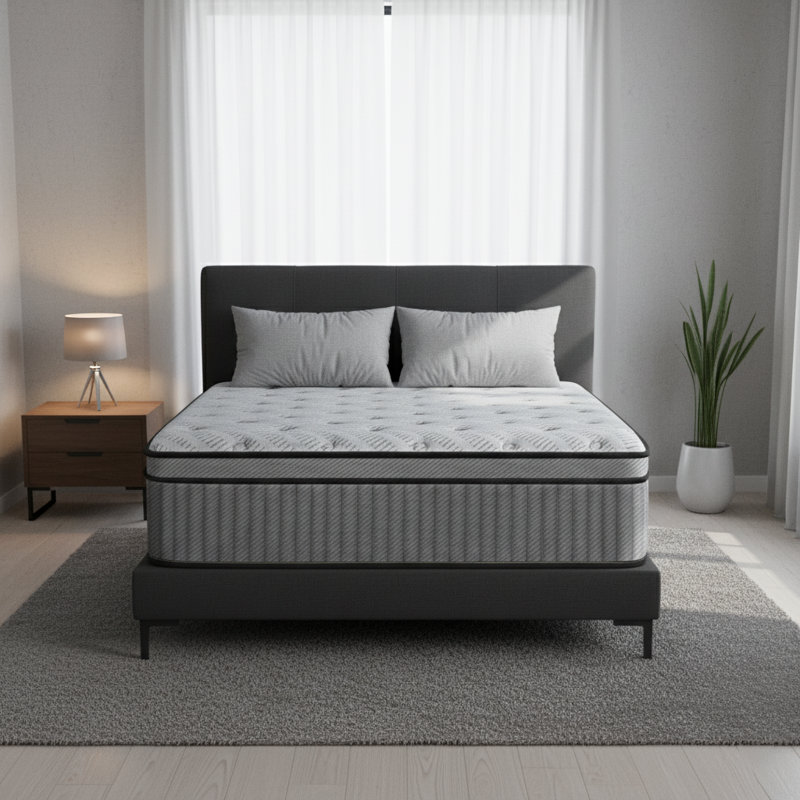 Matelas hybride simple 10 po dans une boîte, ferme moyenne, plateau serré, ressorts ensachés individuellement, support de bord