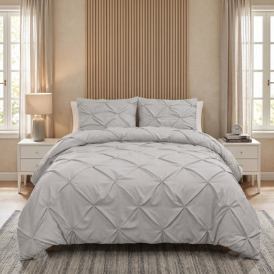 Housse de couette 3 pièces à motif plissé avec fermeture à glissière et taies décoratives, grand - noir