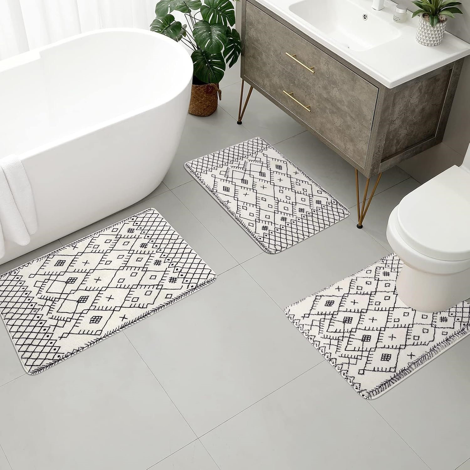 Loon Peak® Bathroom Rugs Sets 3 Piece Boho Bath Mat With U-Shaped ...