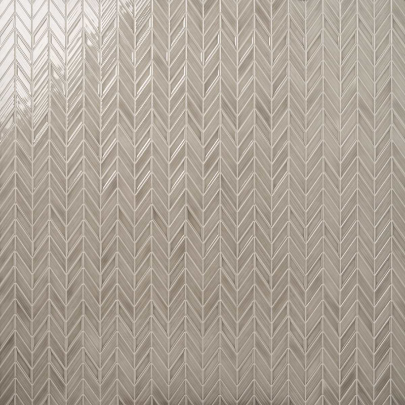 Brookline Chevron 1x5 Glossy Ceramic Mosaic Tile, Warm Gray