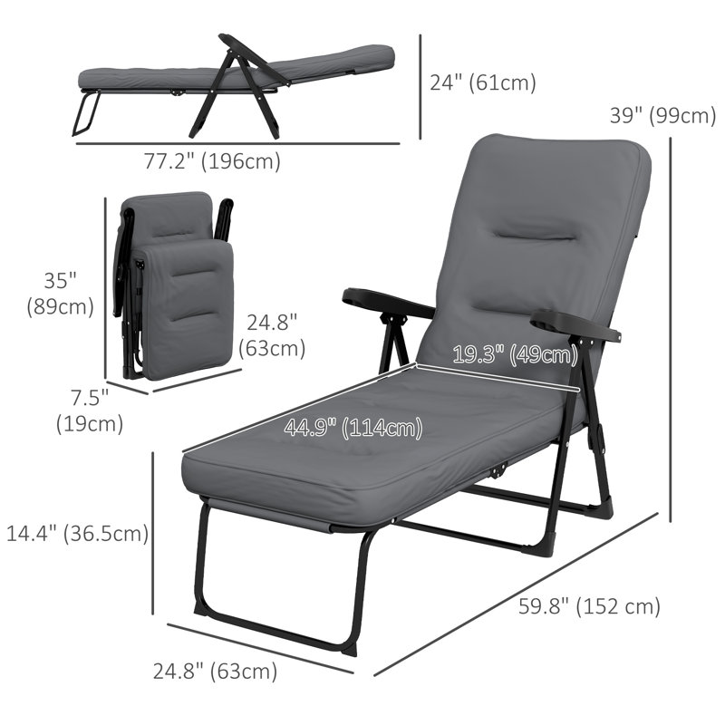 Chaise longue d'extérieur en acier Rinard, Gris