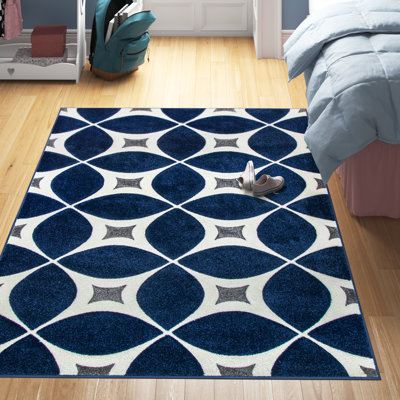 Mcfetridge Trellis Area Rug for Living Room Bedroom Dining Room Kitchen, Navy/White