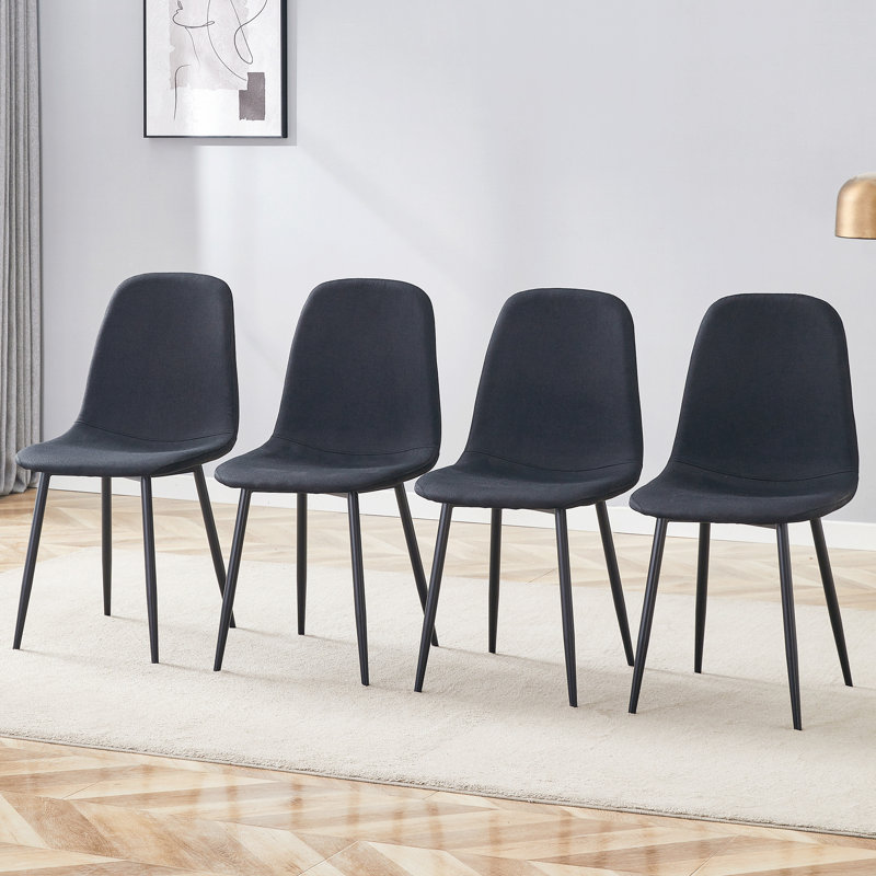 4 pièces de sièges noirs à la mode - Pieds en métal pour un environnement de salle à manger chic, Noir, Noir
