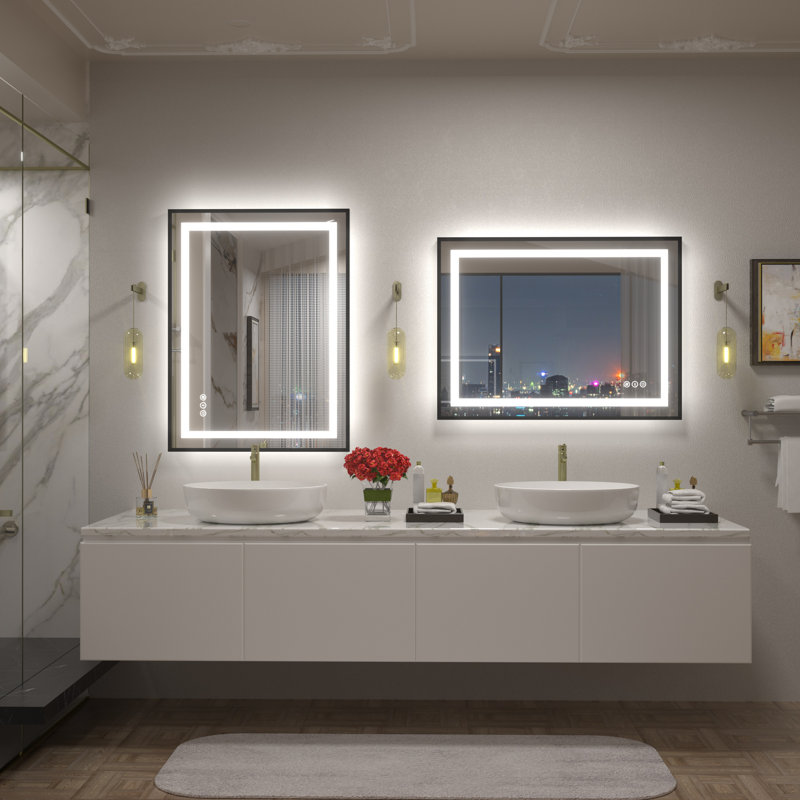Wayfair Basics® UL Certified Front & Back LED Anti-Fog Tempered Glass Framed Bathroom/Vanity Mirror with 3-Year Warranty
