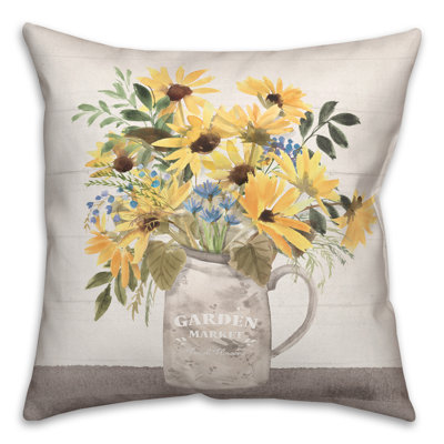 Pitcher Of Sunflowers Market Indoor / Outdoor Pillow