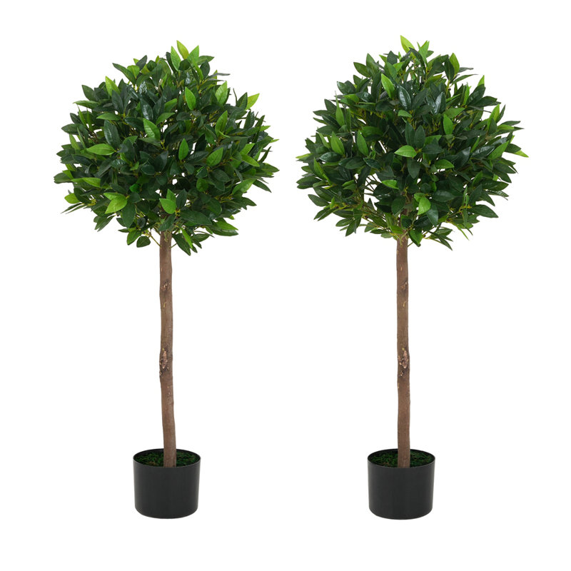 Boule de topiaire artificielle avec pot en plastique noir, ensemble de 2 pour un décor intérieur et extérieur élégant
