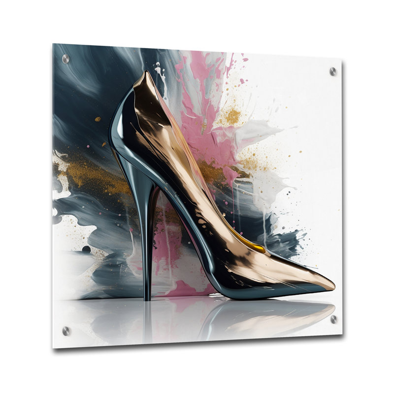 «Pink High Heel Enchantment III», art mural acrylique tendance, H 36 po x l 36 po