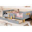 Gray Full Size Platform Bed With Storage Drawers, Guardrail, Small Shelf, Hooks, And Stout Wood Structure Solid Support For Mattress