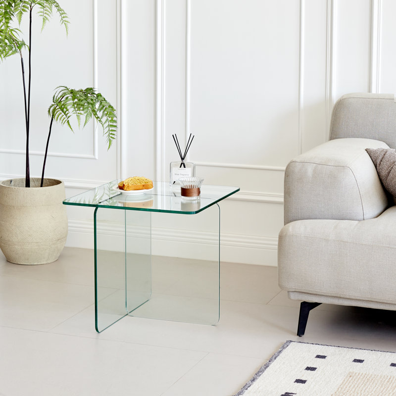 Table d'appoint en verre trempé, petite table à thé, table de chevet en verre trempé, Transparent