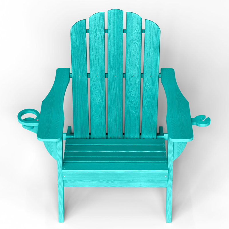 Oversize Foldable Adirondack Chair HDPE Weather-Resistant Firepit Chair With Cup Holder, Lake Blue