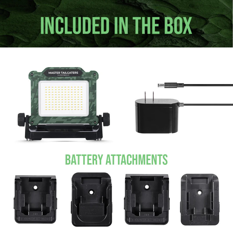 Portable LED Work Flood Light Powered by 18-20v Battery or Wall Plug (3 Brightness Settings)