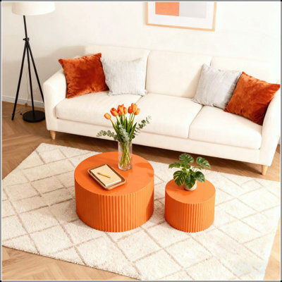 MDF Nesting Table Set of 2, Handcrafted Round Coffee Tables with Durable Finish and Stylish Design for Modern Living
