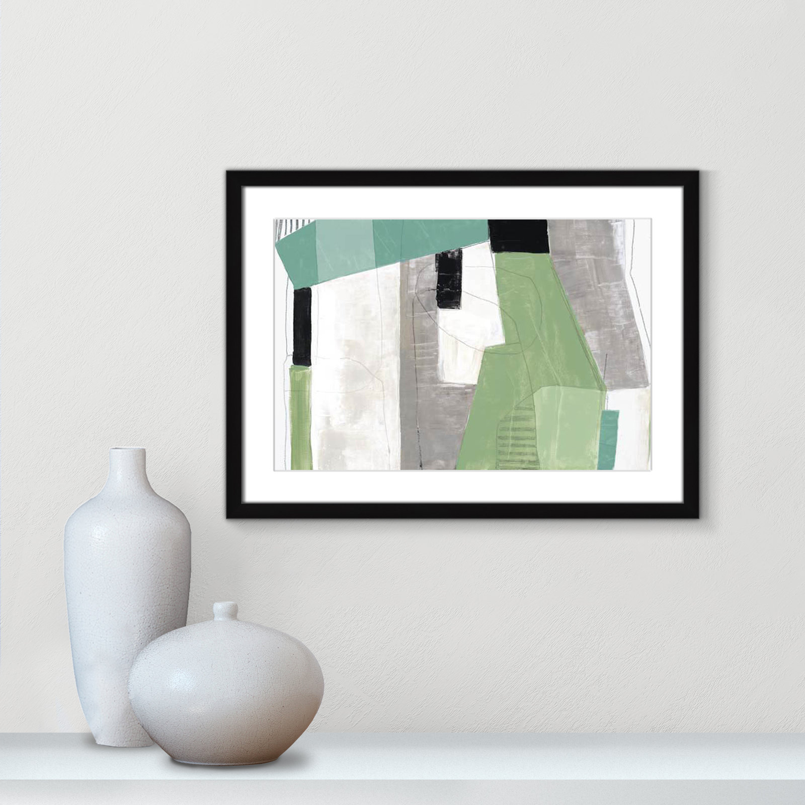 Evergreen Essence Print, 17" H x 23" W x 1.25" D, Black Box Frame - Matted Fine Art Paper Print, White