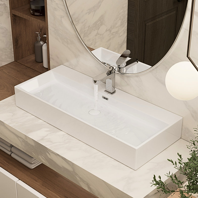 Évier de salle de bain Los Flexi 39 po x 16 po, au-dessus du comptoir et mural, avec bonde escamotable