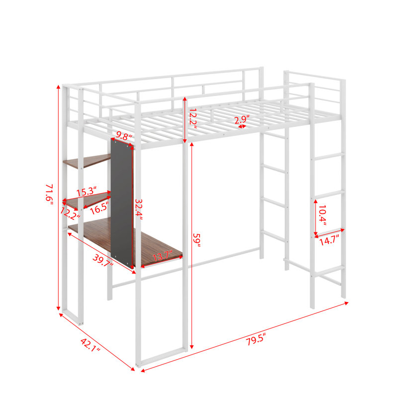 Lit mezzanine simple pour enfants Emberlynn, Blanc