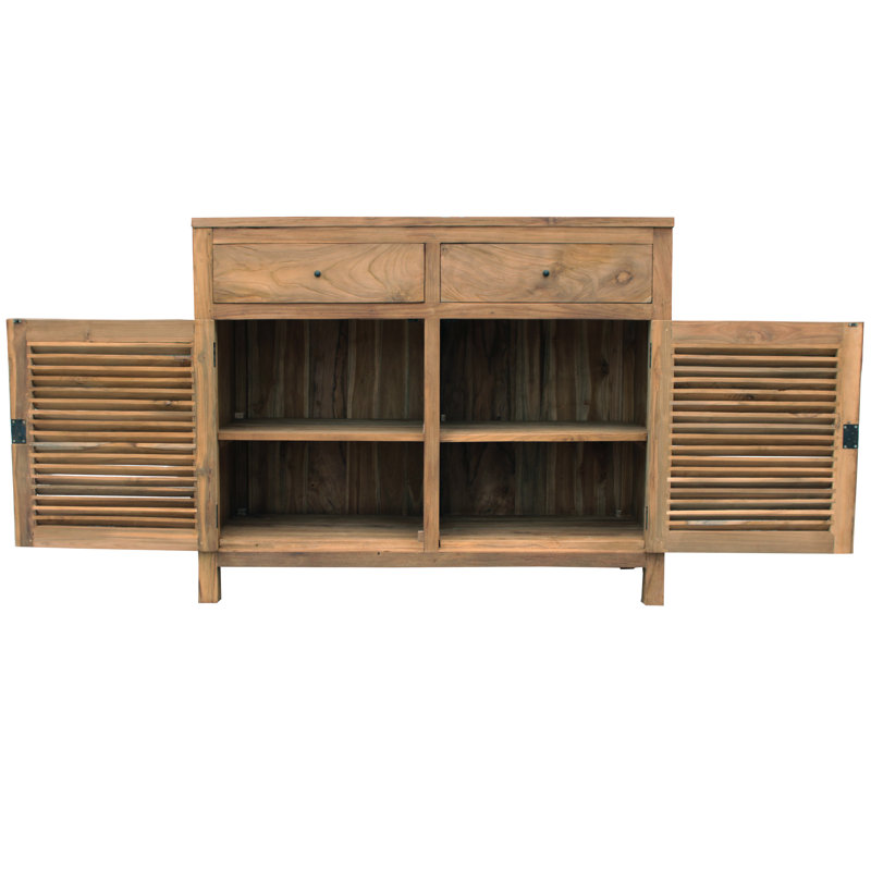 Armoire à linge de salle de bain en bois de teck recyclé avec 2 portes et 2 tiroirs Tarragona