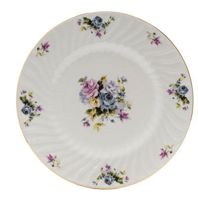 Ramsha 7.5-inch Porcelain Salad/Dessert plate, floral & 24k gold trim (set of 6)