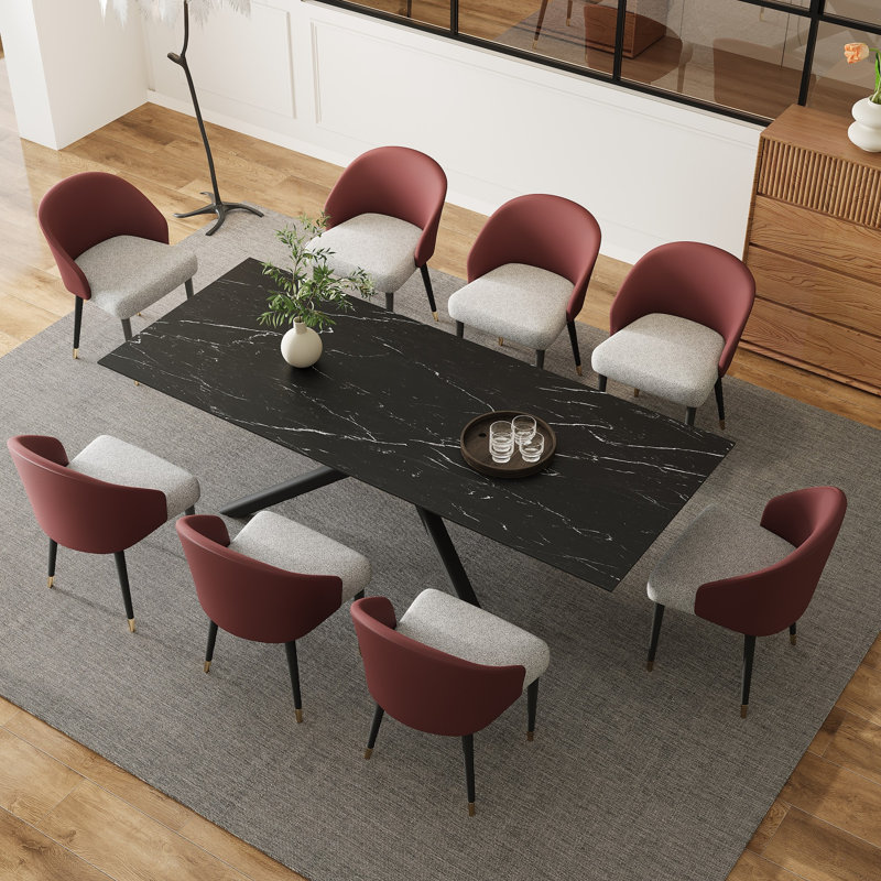 Ensemble de table de salle à manger 9 pièces Mahjabin, Noir, Rouge / Gris