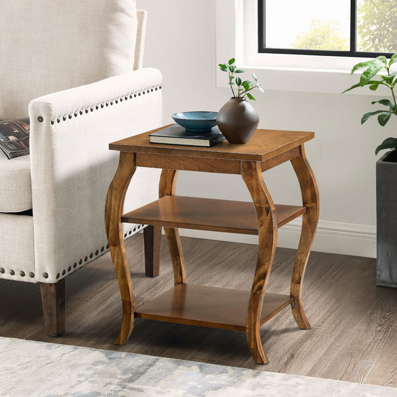 Table de bout en noyer à 2 tablettes pour un salon polyvalent dans un espace fonctionnel