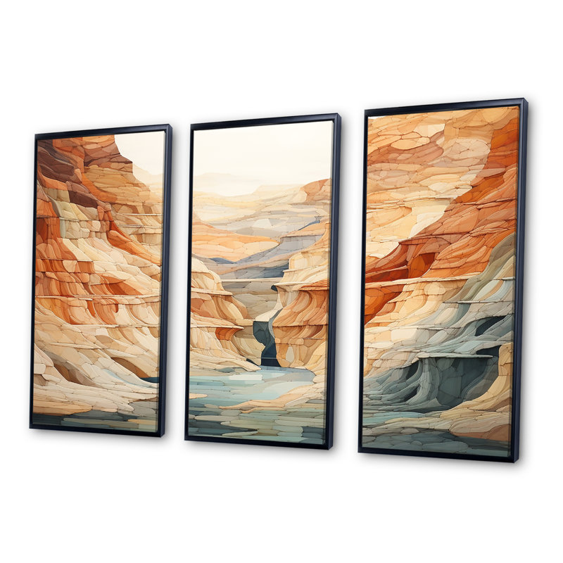 Minimalisme Canyon Scenery - Ensemble de décoration murale Canyon, H 28 po x l 36 po x P 1 po, Cadre flottant noir