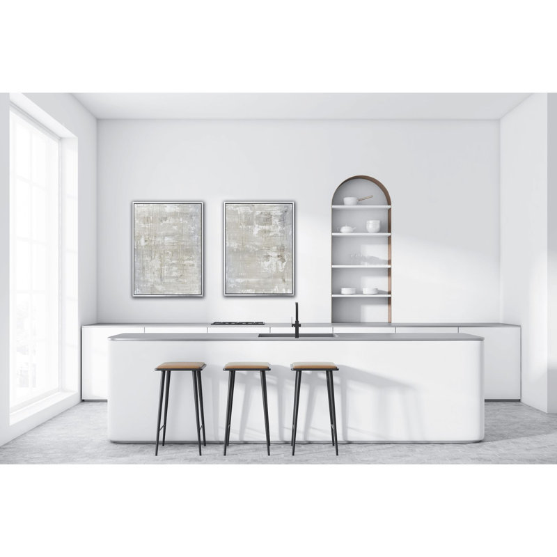 Gray On White Print by John Beard, 30" H x 40" W x 3" D, White Floater Framed