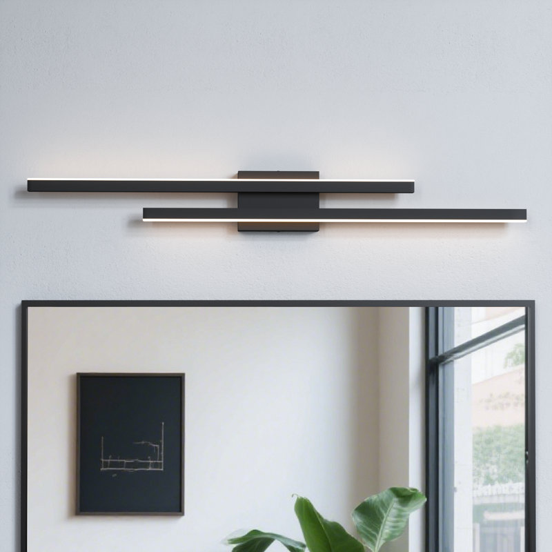 2-Light 36''W Dimmable LED Black Wrought Iron 3000K/4000K/5000K 3CCT Adjustable Vanity Light, 4.3" H x 36" W x 2.1" D