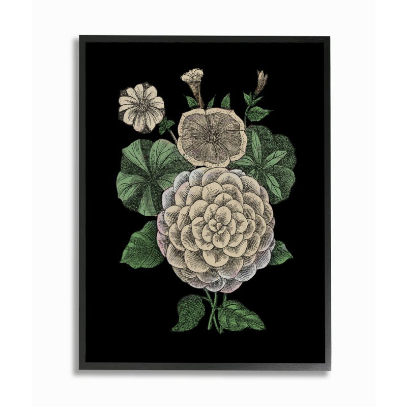 « yellow florals on black design » par le samedi soir, impression du dessin, H 20 po x l 16 po x P 1,5 po