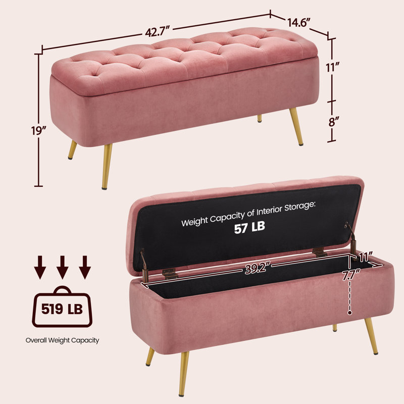 Banc de rangement à couvercle rabattable himel, Rose