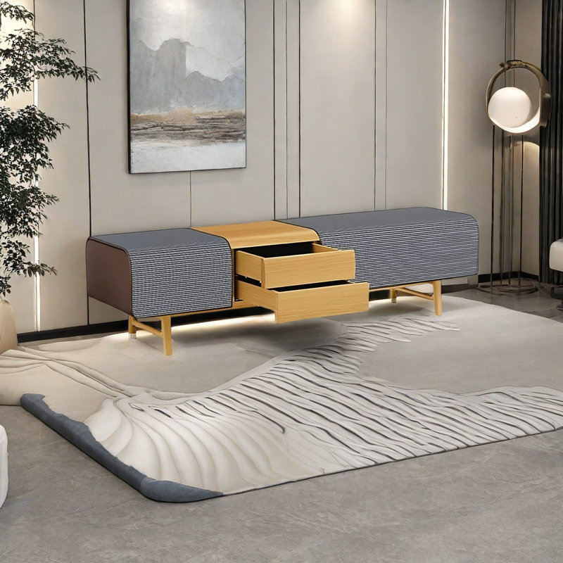 Banc de rangement rembourré en tissu, Gris / naturel
