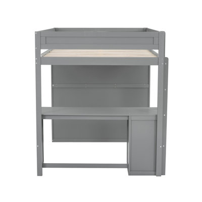 Loft Bed In Gray With Wardrobes, 2 Desk And Cabinet - Space Management Concept Wood Utilization Product Feature Innovation