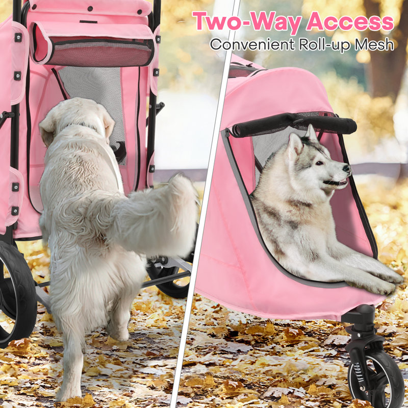 Large Gray Steel Frame Dog Stroller with Rubber Wheels