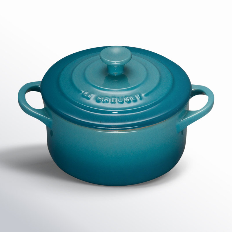 Le Creuset Stoneware Set of 4 - 8 oz. Mini Round with Lids and Cookbook, Caribbean