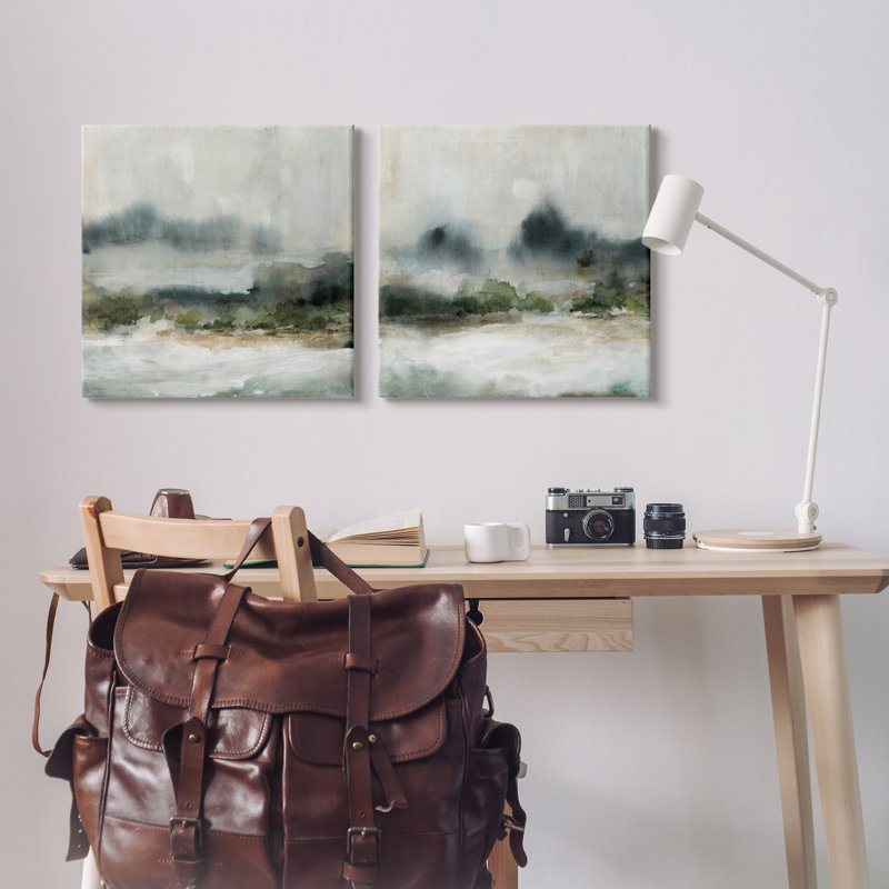 "Somber", paysage abstrait, montagne, paysage, aquarelle, détails, ensemble de 2 pièces sur toile tendue XL par Carol Robinson