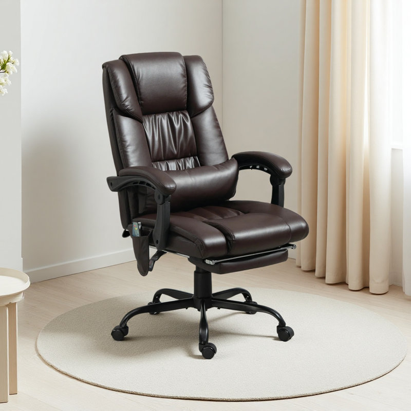 High Back PU Leather Massage Office Chair, 6 Vibration Points, Ergonomic with Footrest, Adjustable Height
