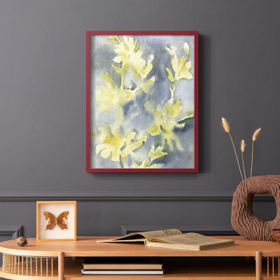 Forsythia Blooms II, reproduction encadrée - bois massif