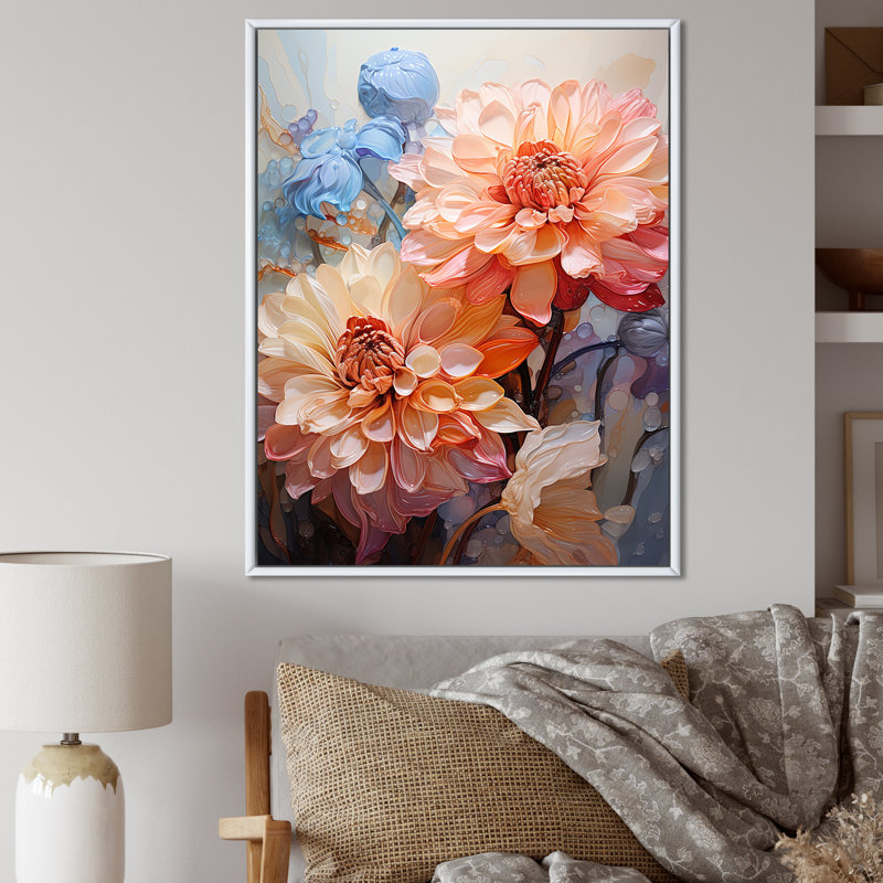 Zinnias roses, beauté transparente sur toile, Cadre flottant blanc, H 40 po x l 30 po x P 1,5 po