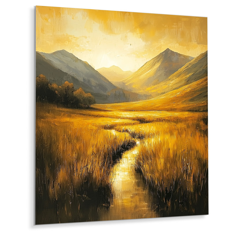 «Golden Light In The Valley - Mountains», impression murale en métal, H 32 po x l 24 po
