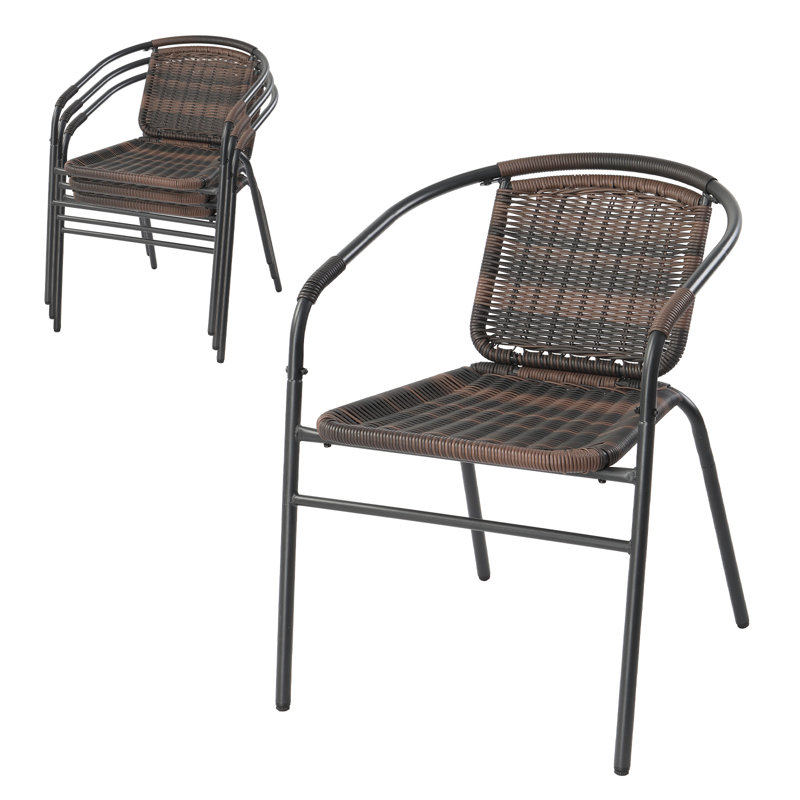 4 chaises de patio empilables en rotin 4 pièces, Brun / Noir