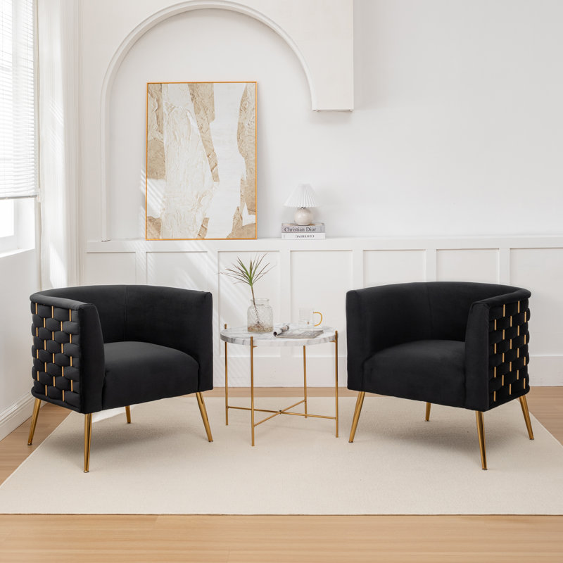 Cristen Velvet Barrel Chair, Black Velvet, 2