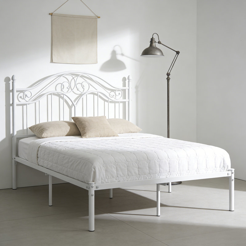 Alecia Metal Platform Bed, White, Queen