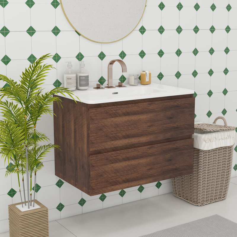 Meuble-lavabo mural moderne, Noyer
