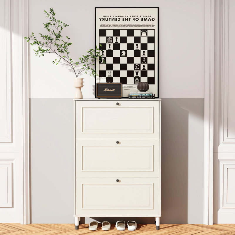 Armoire de rangement pour chaussures pour l'entrée, armoire à chaussures étroite avec 3 tiroirs rabattables, range-chaussures autoportant avec pieds, range-chaussures pour la maison