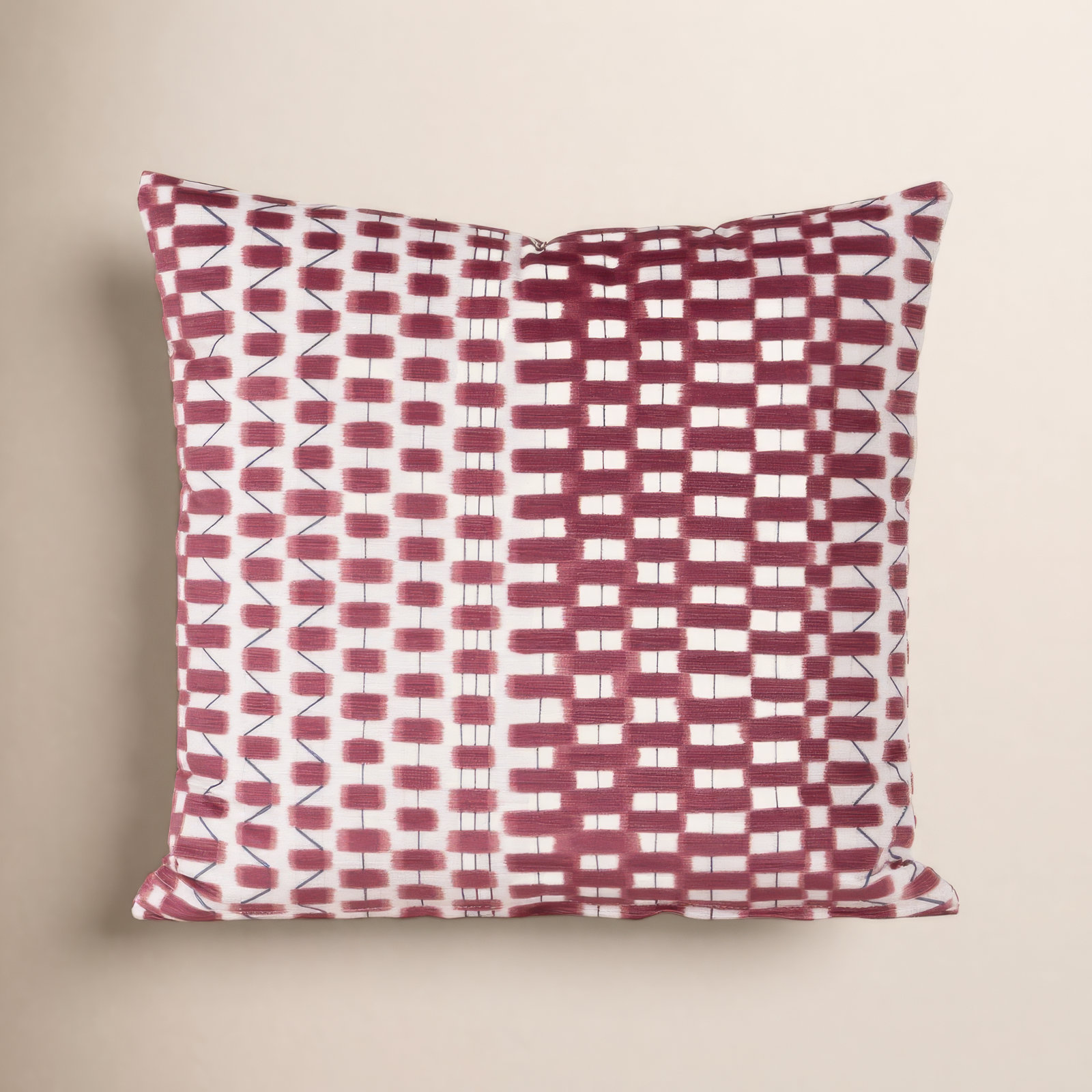 Oakden Checkered Throw Pillow, Red, Feather, Square 16"