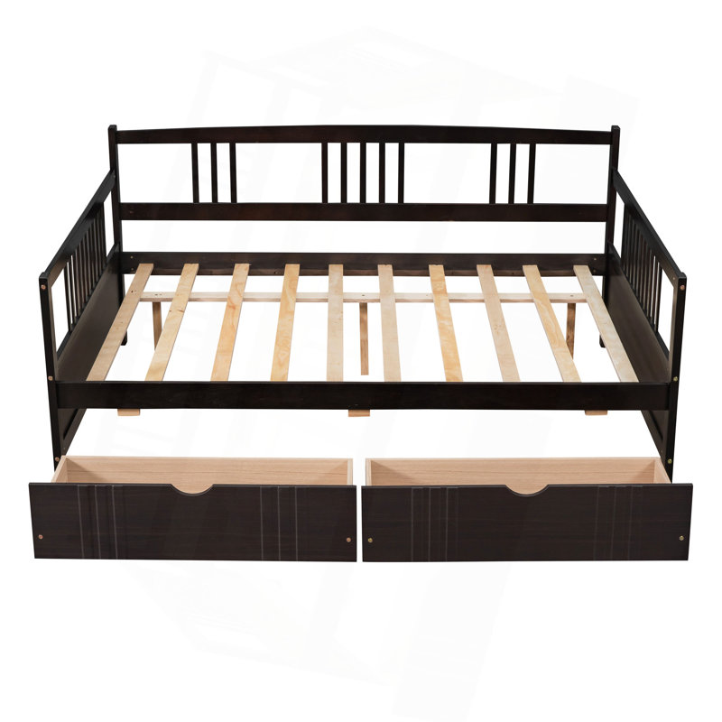Full Size Daybed Wood Bed With Two Drawers,Espresso, Full, Espresso
