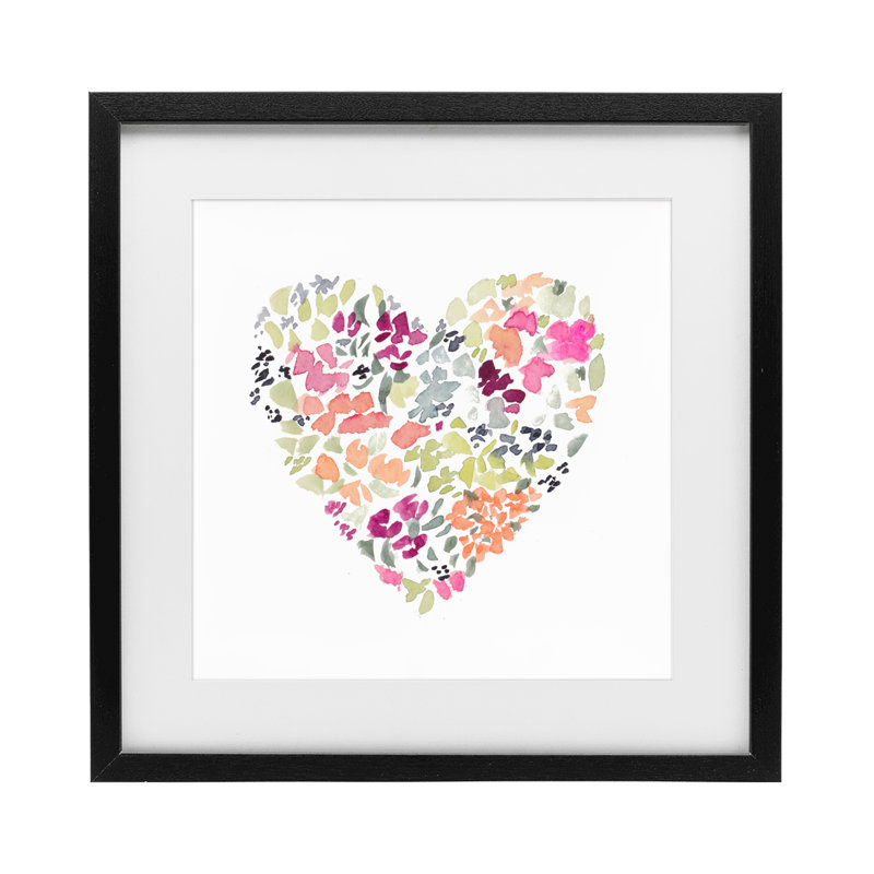 Blooming Pastel Heart, reproduction encadrée sous verre, design par Lanie Loreth, H 16 po x l 16 po, Cadre noir minuit