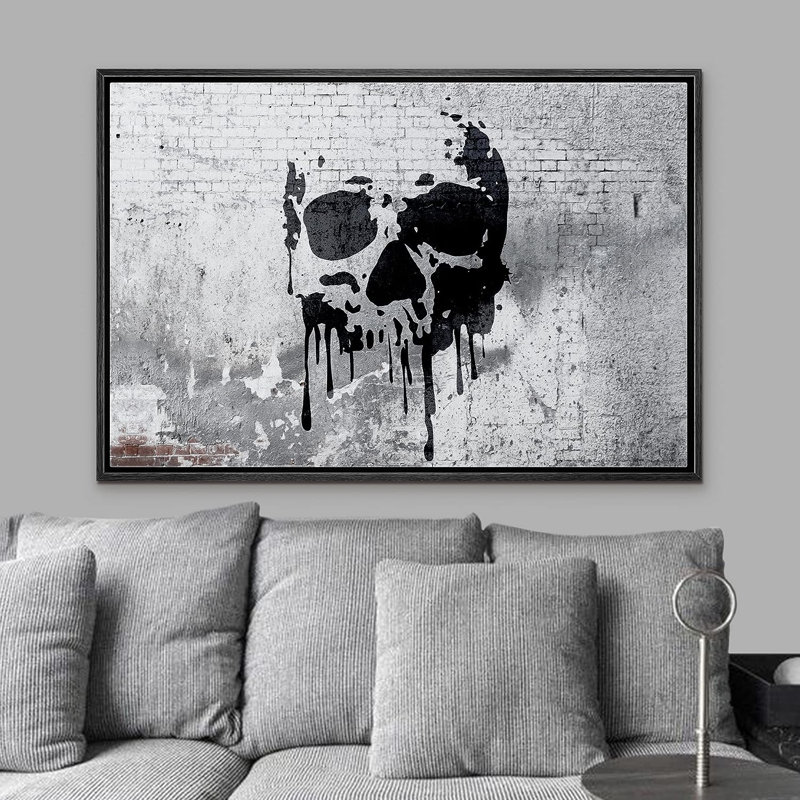 «Melting Skull On Gritty Grey City Wall Abstract Shapes», impression sur toile, H 16 po x l 24 po x P 1,5 po