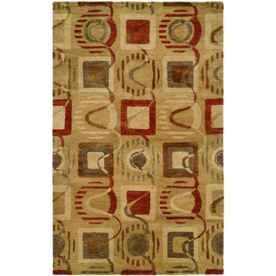 Wool Abstract Area Rug in Beige/Red