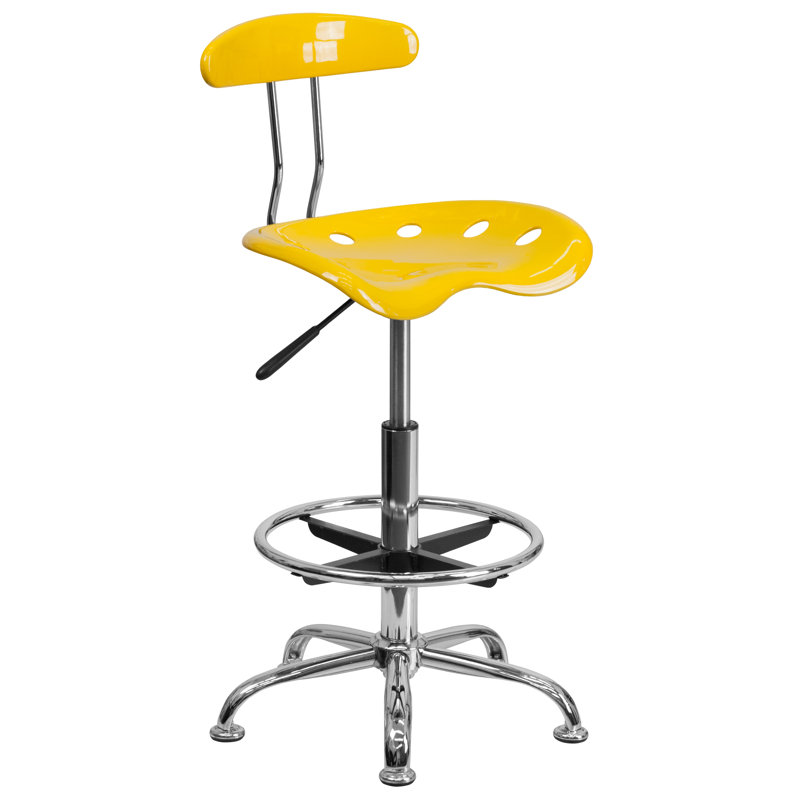 Vibrant Chrome Drafting Stool with Tractor Seat, Yellow