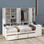 Lit de jour en bois avec trois tiroirs, rangement combiné, bureau et système d'étagères-800983315-800983314